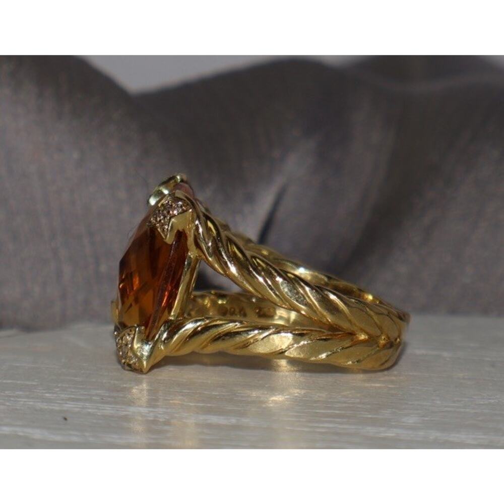 David Yurman 18k Yellow Gold Cushion Citrine & Diamond Ring 9.5G / Sz 6.5 - Picture 5 of 7